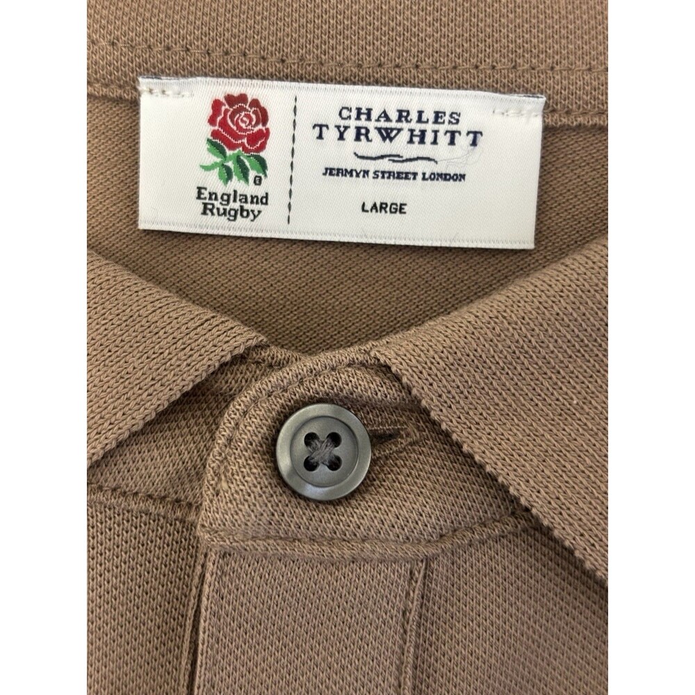 Charles Tyrwhitt Mens England Rugby Rose Logo Polo Shirt Size Large Brown - Picture 4 of 7